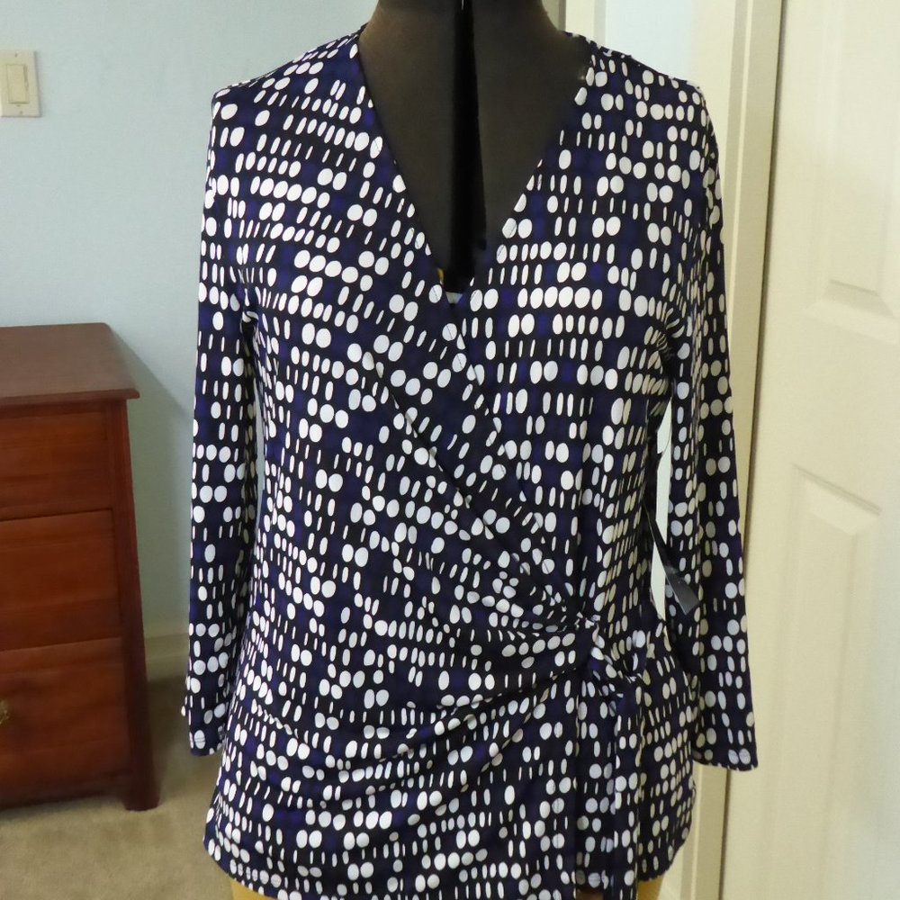 Evan Picone Dressy or Work Top - Royal blue, black and white